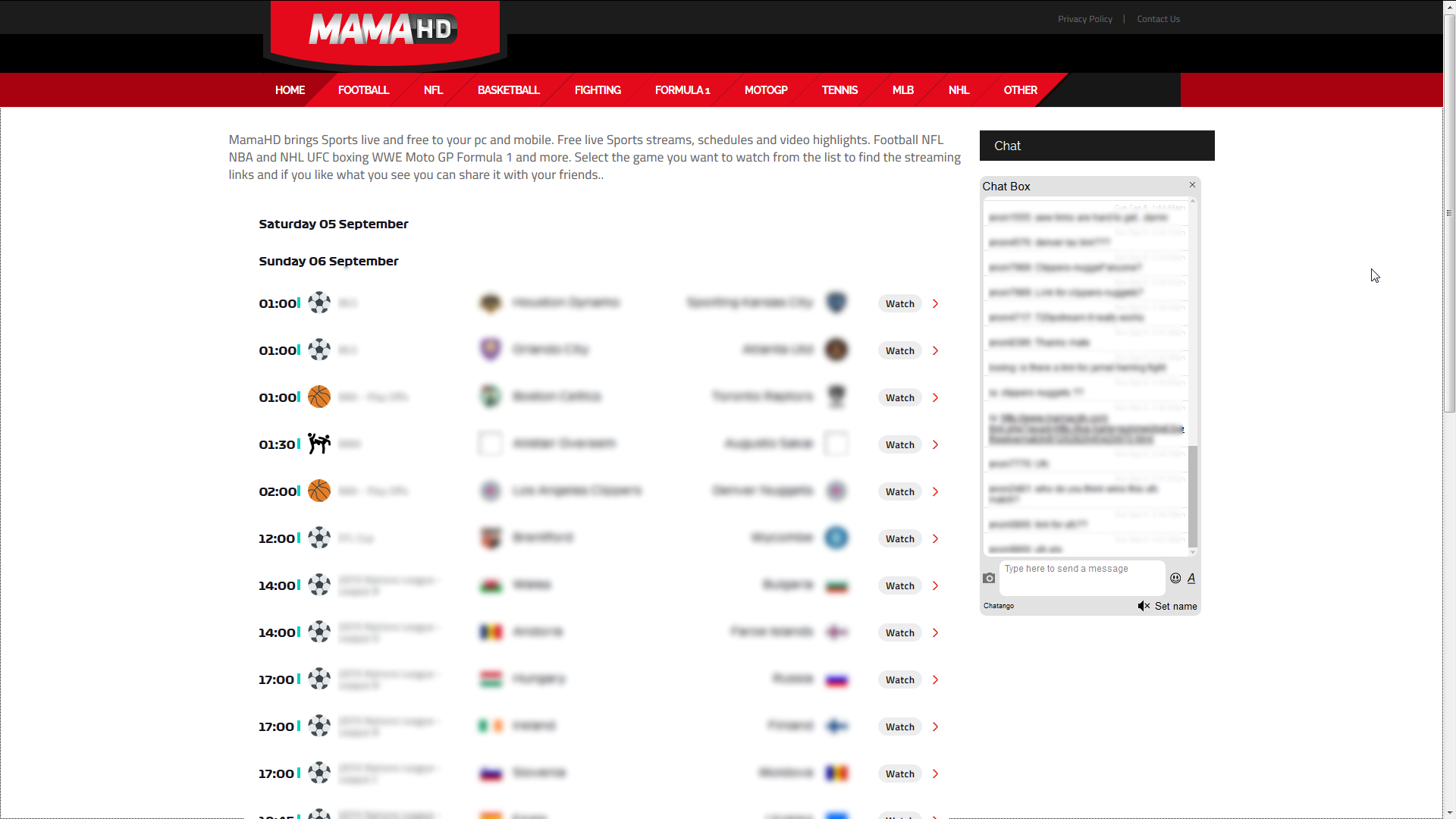 Mamahd Sports Streams website