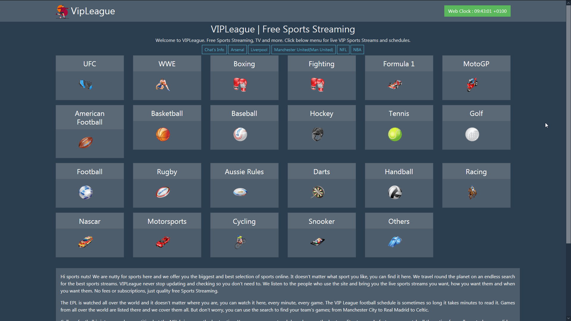Vipleague Sports Streams website